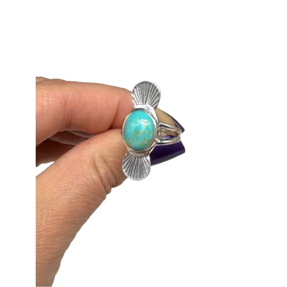 Kingman Turquoise Ring Size 6.5 Solid 925 Sterling Silver